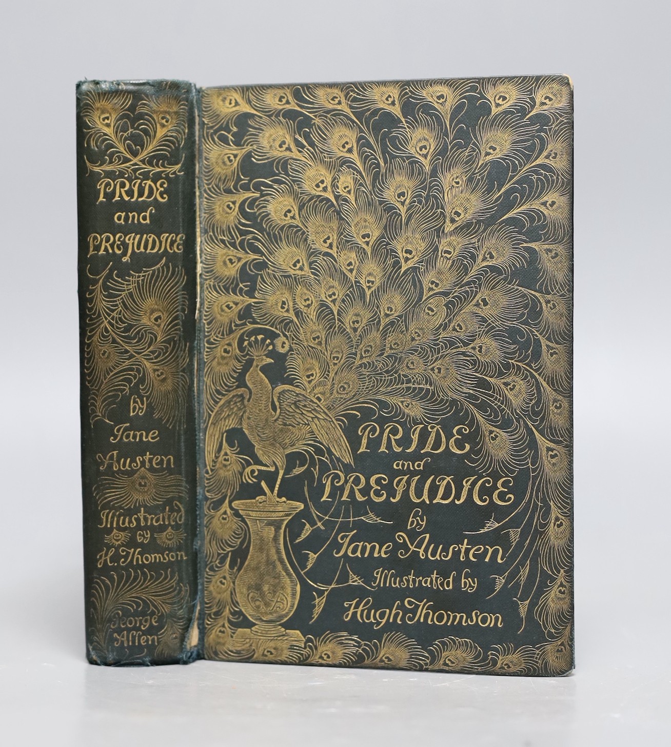 Austen, Jane - Pride and Prejudice, ‘’Peacock’’ edition, illustrated by Hugh Thomson, 8vo, original blue cloth gilt, front outer and rear inner joints split, George Allen, London, 1894